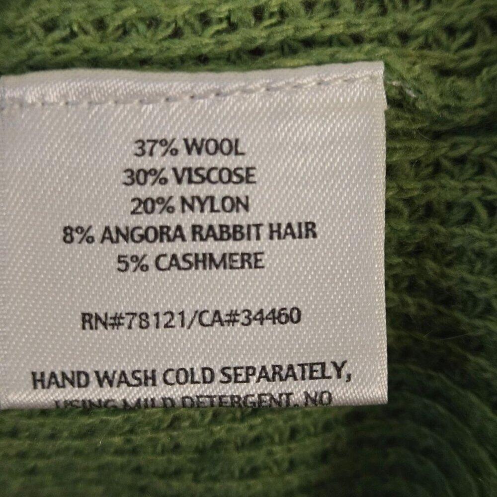 Eileen Fisher Wool Cashmere Rabbit Hair Blend V Neck Spring Green Sweater Size L - Picture 5 of 5